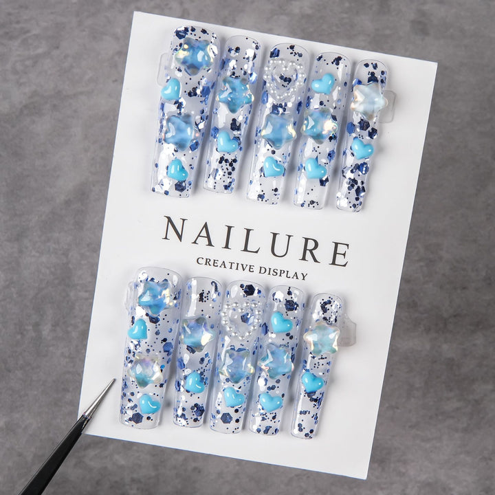 Artistic Press-On Nail Set with Heart Accents