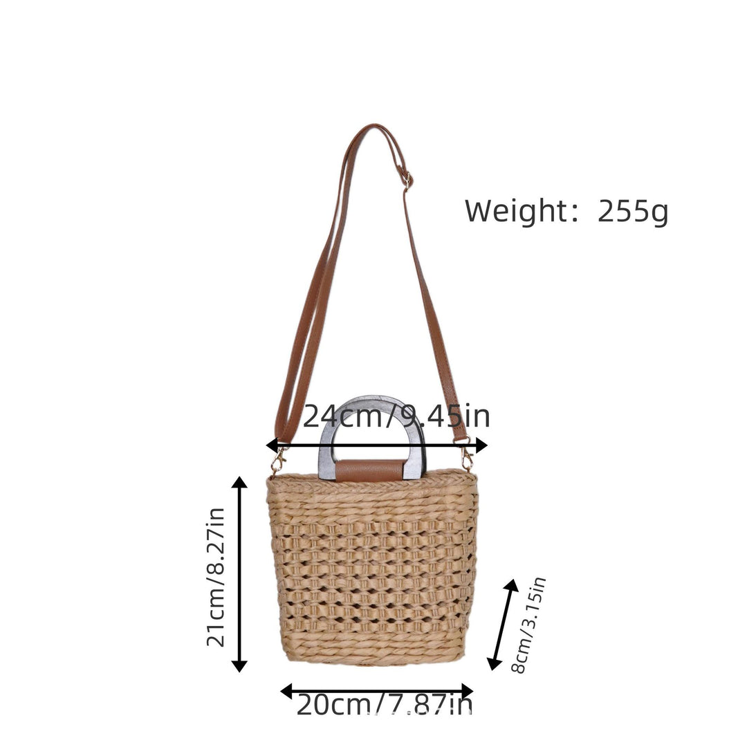 Woven natural material handbag with comfortable shoulder carrying device Stornfield