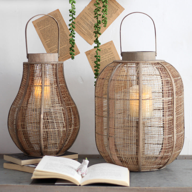 Rustic lantern made of braided natural material Stornfield