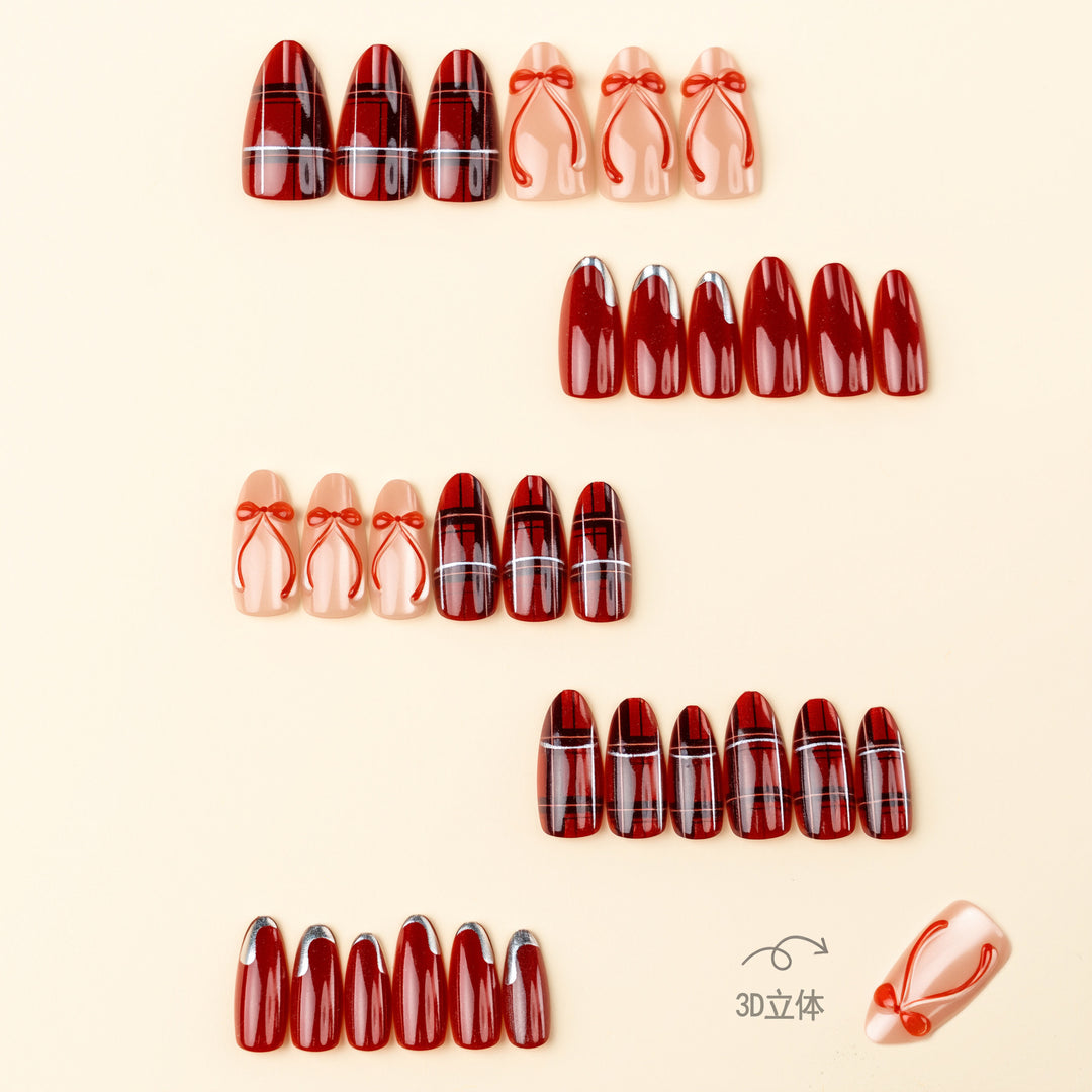 Festive Plaid and Bow Press-On Nails