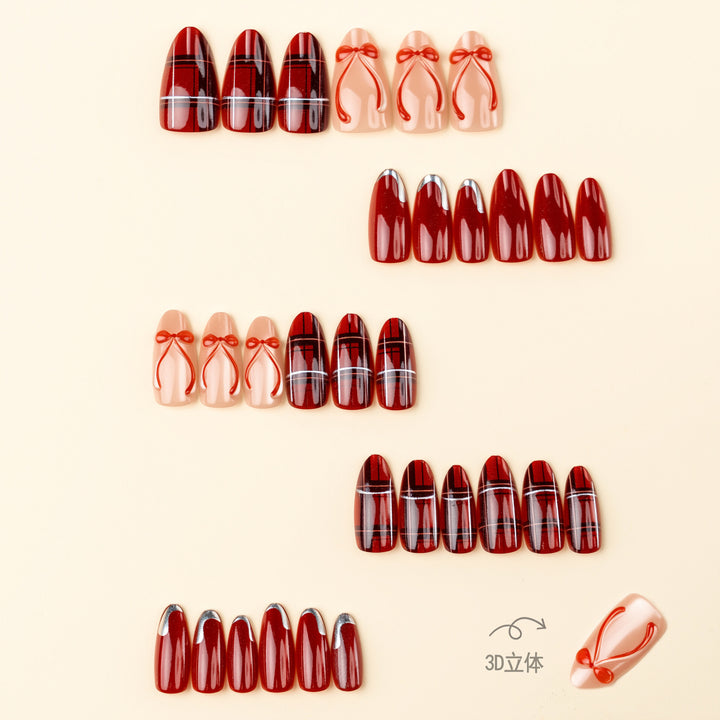 Festive Plaid and Bow Press-On Nails