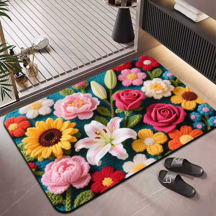 Bathroom Floral Embroidered Mat