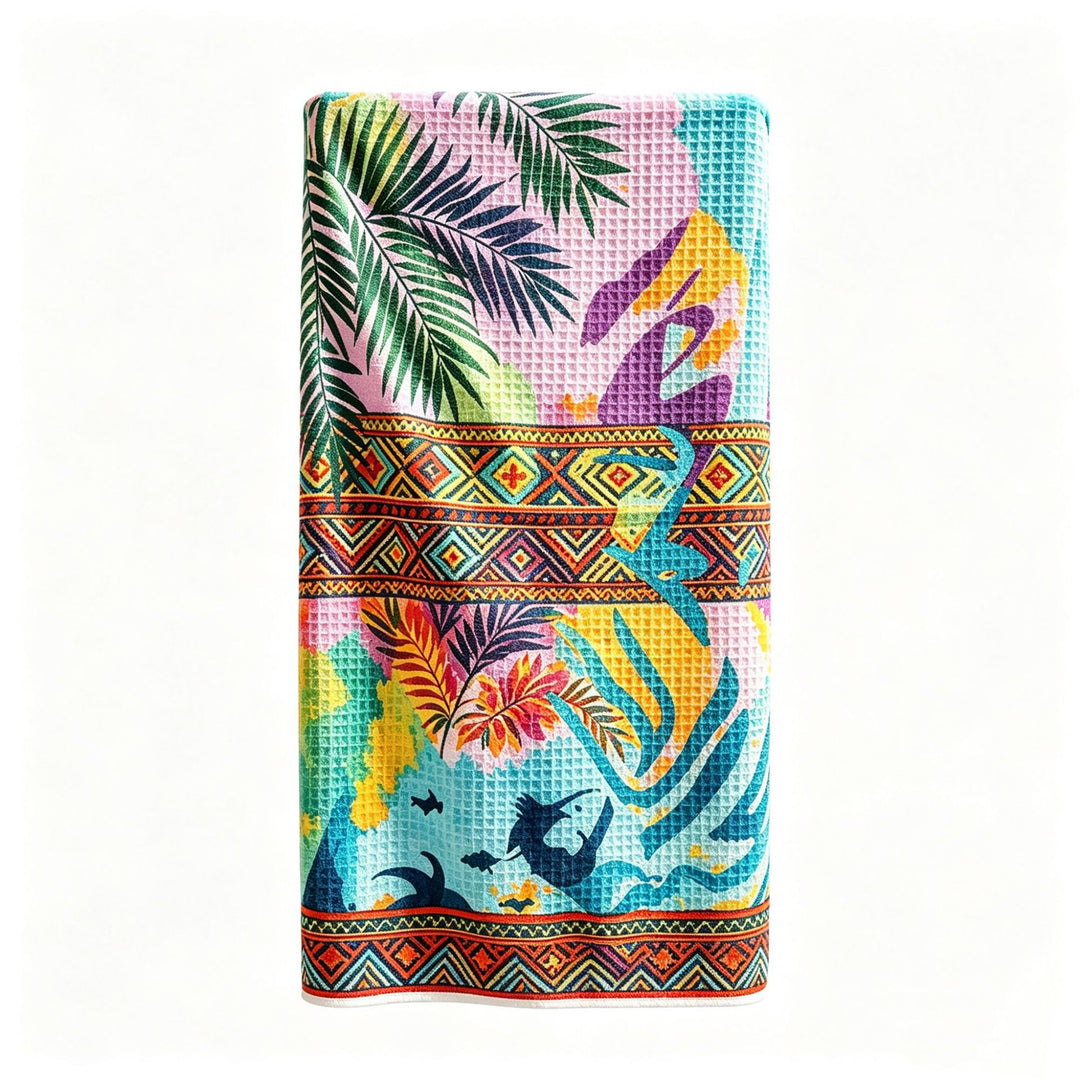 Multifunctional beach blanket with appealing tropical pattern Stornfield