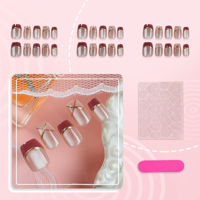 Creative Press-On Nail Art Set with Elegant Gold Accents