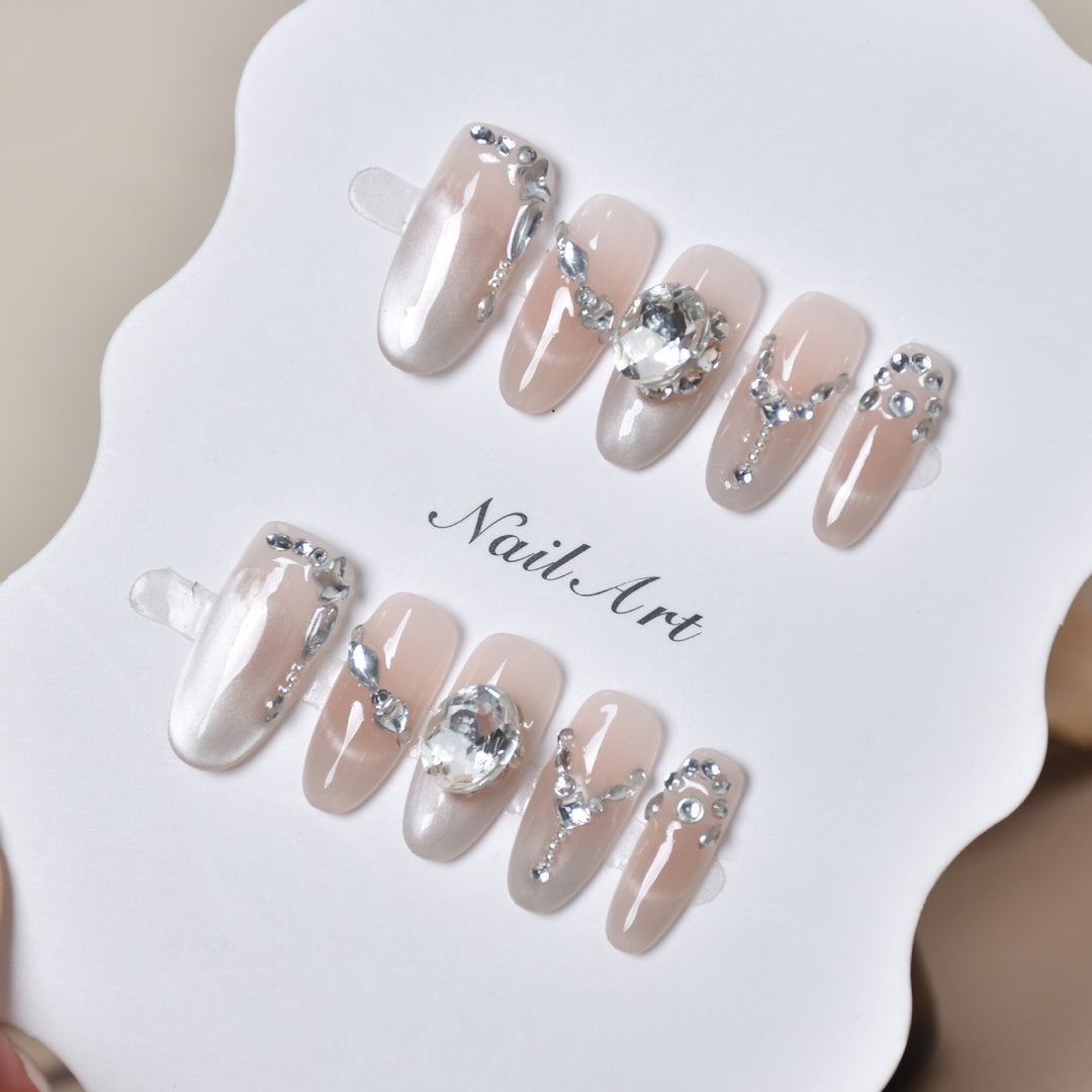 Elegant Crystal-Embellished Press-On Nail Extensions Stornfield