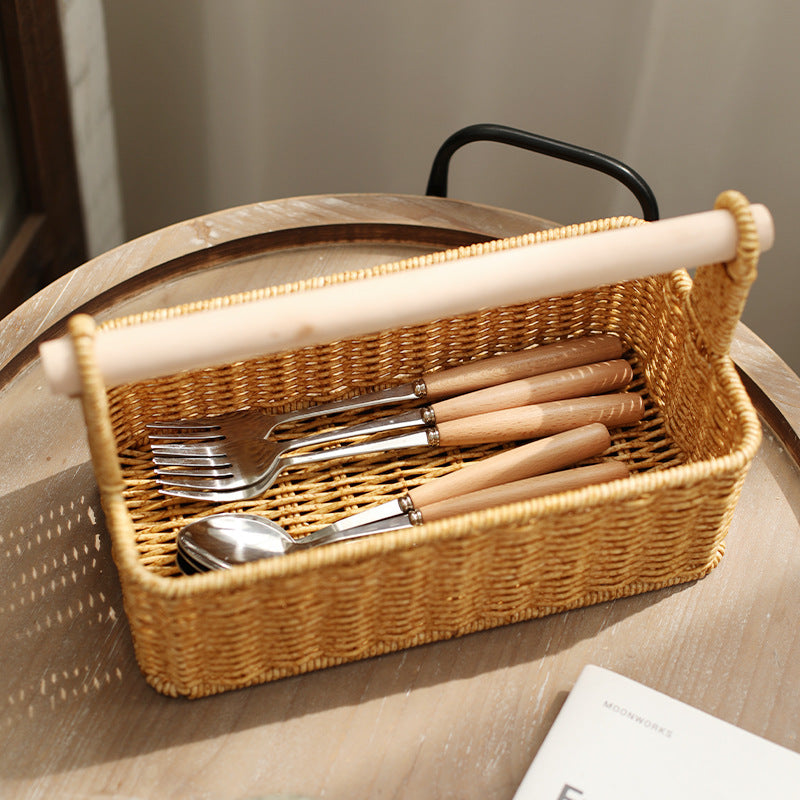 Unisex Modern Storage Basket with Stylish Wood Handle Stornfield