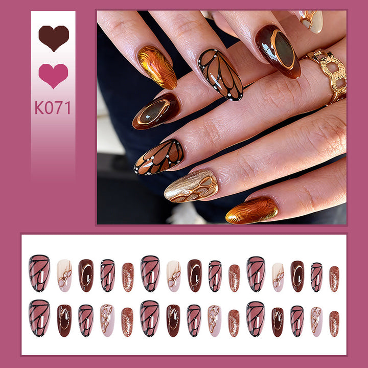 Artificial nail set with elegant gold and black design Stornfield