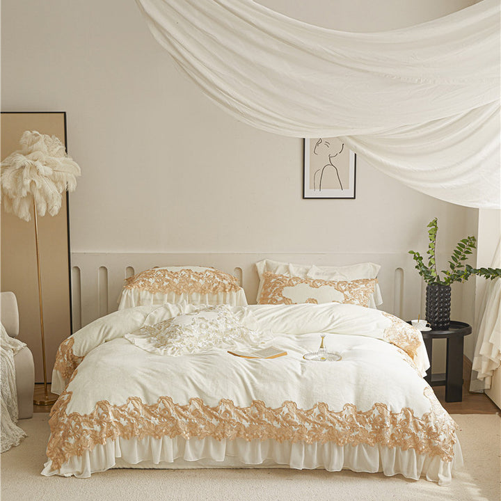 Luxury bedding set with lace trim and ruffle