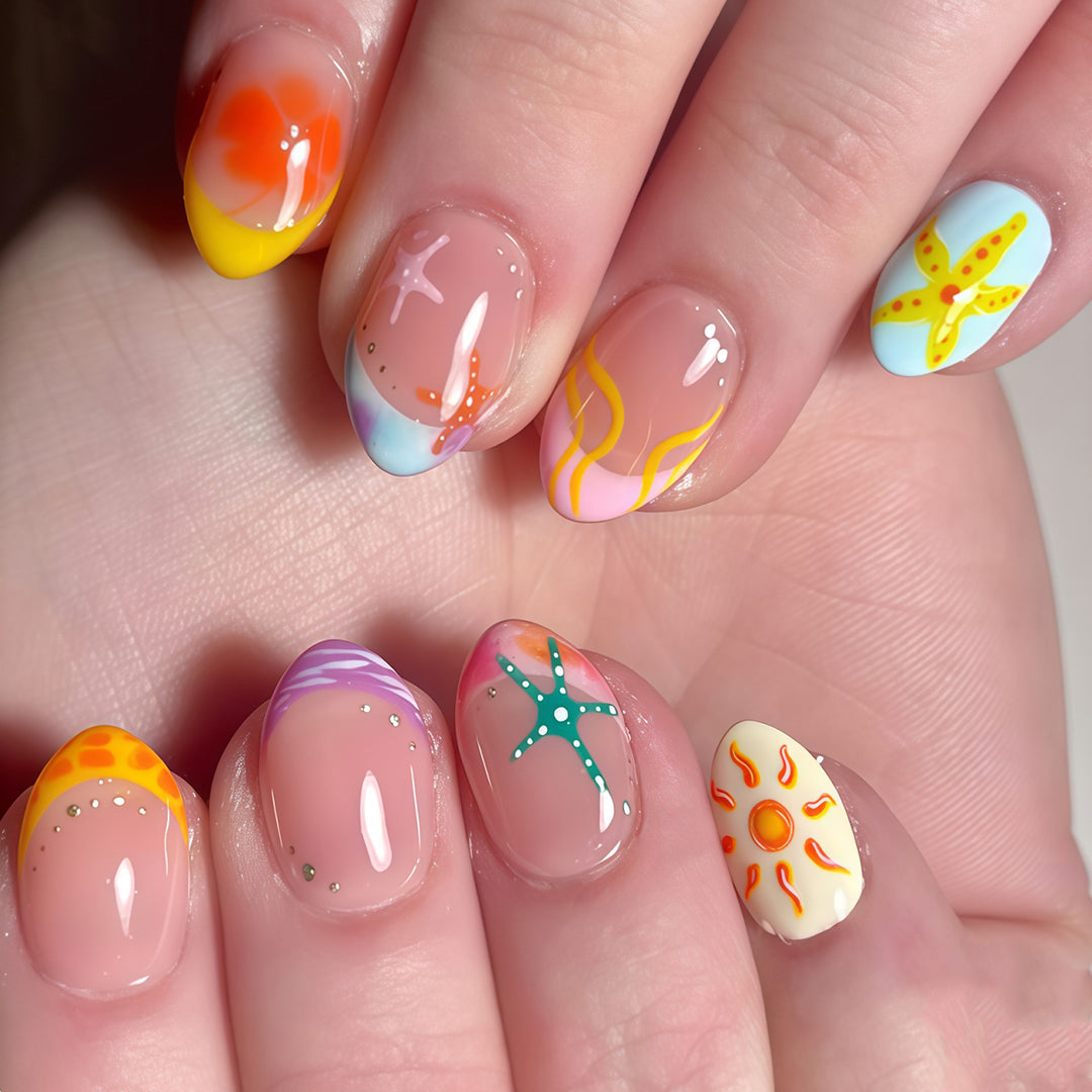 Artistic Summer-Themed Press-On Nail Art Stornfield