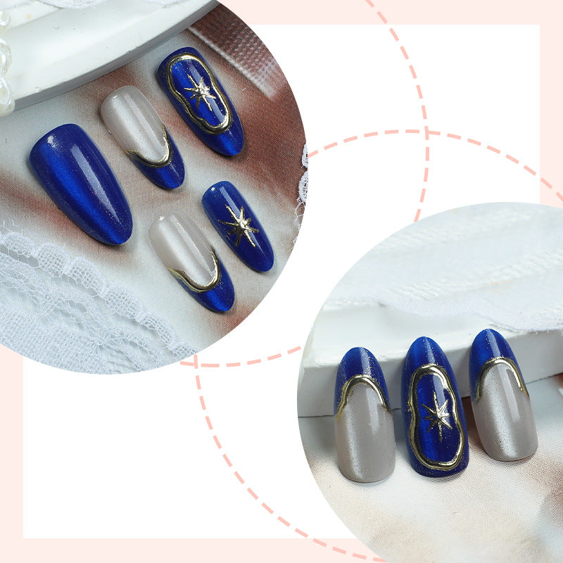 Artistic Press-On Nail Set with Elegant Star Designs Stornfield