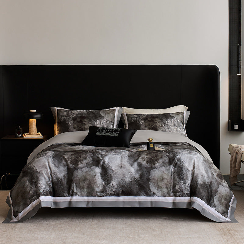 Botanical Vintage Meadow Print Cotton Duvet Cover Set with Sateen Reverse & Matching Shams