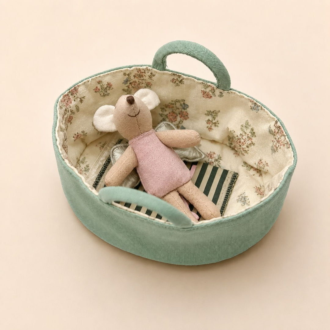 Fabric Nursery Storage Basket with Padded Handles and Floral Lined Interior