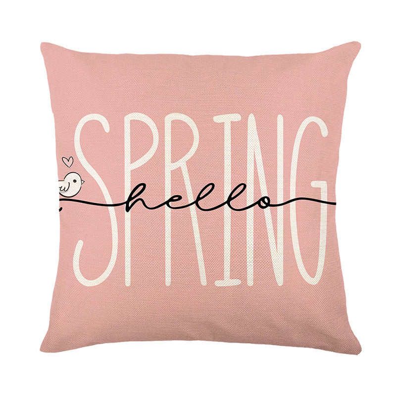 Spring Easter Cotton-Linen Square Decorative Throw Pillow Cover with 'Happy Easter' Script Print