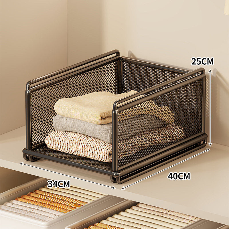 Stackable Metal Mesh Closet Storage Drawer Bin with Sliding Nesting Frame
