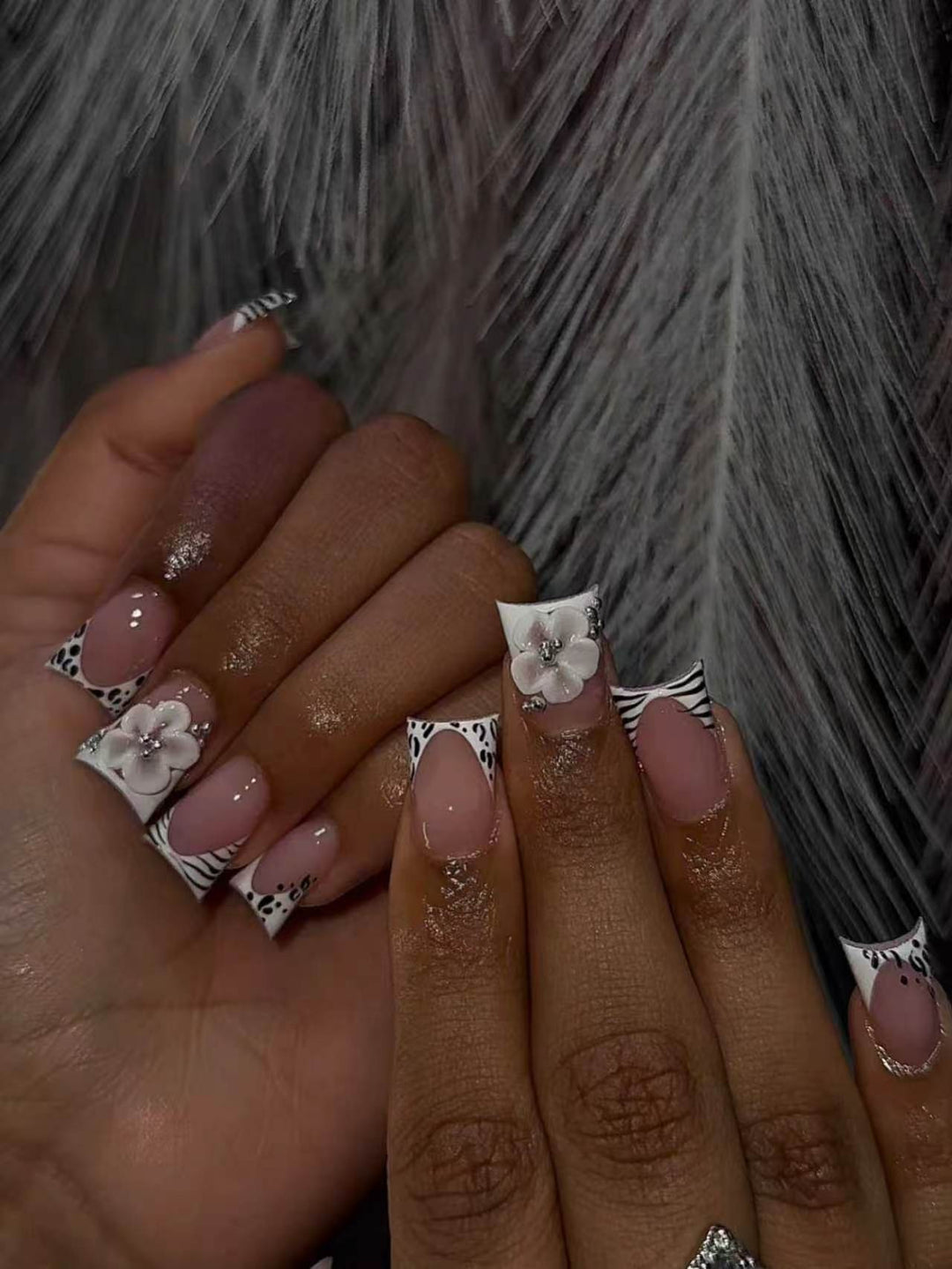 Luxury Floral French Tip Nail Extensions Stornfield