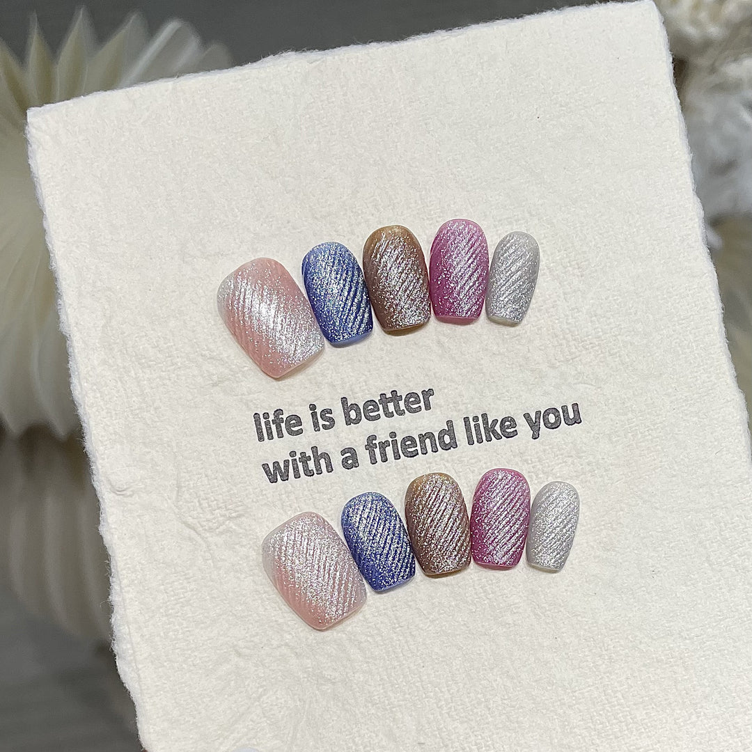 Decorative Press-On Nail Set with Textured Glitter Finish