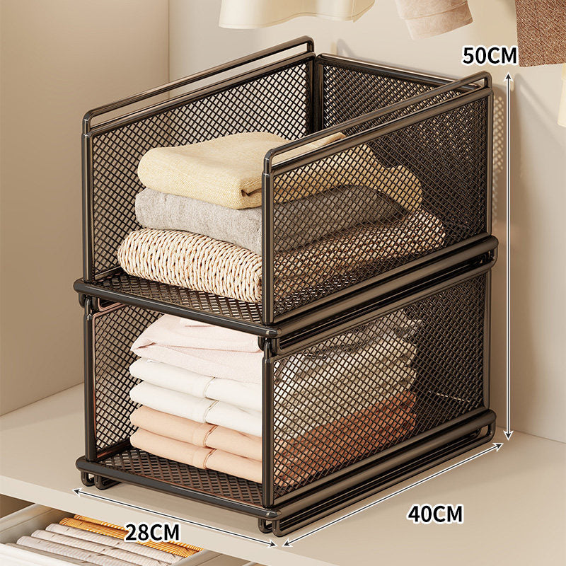 Stackable Metal Mesh Closet Storage Drawer Bin with Sliding Nesting Frame