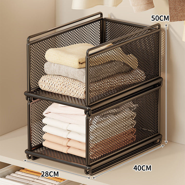 Stackable Metal Mesh Closet Storage Drawer Bin with Sliding Nesting Frame