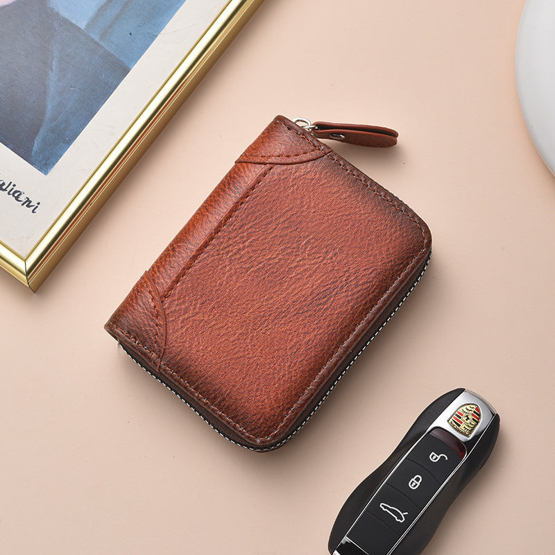 Zippered Leather Card Holder Wallet
