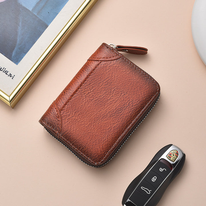 Zippered Leather Card Holder Wallet