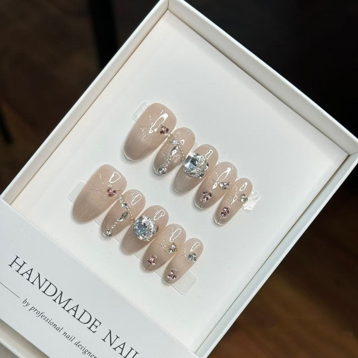 Handmade Decorative Press-On Nails with Gem Accents