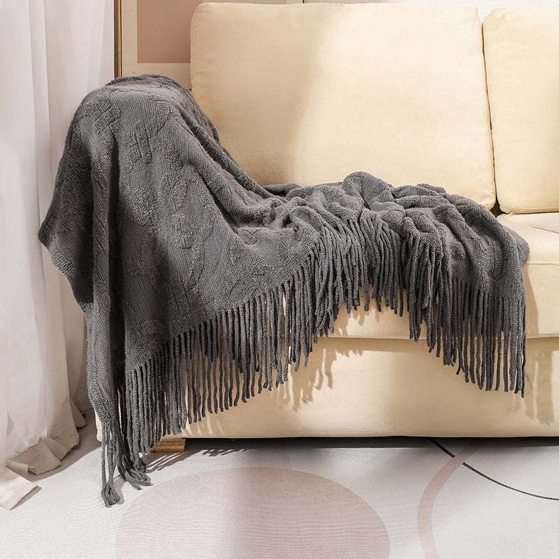 Cozy Textured Fringe Throw Blanket