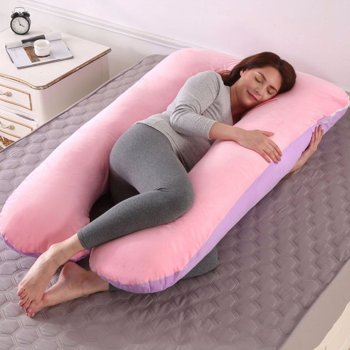 ergonomic U-shaped full-body maternity support pillow with removable washable velour cover and adjustable inner bolster Stornfield