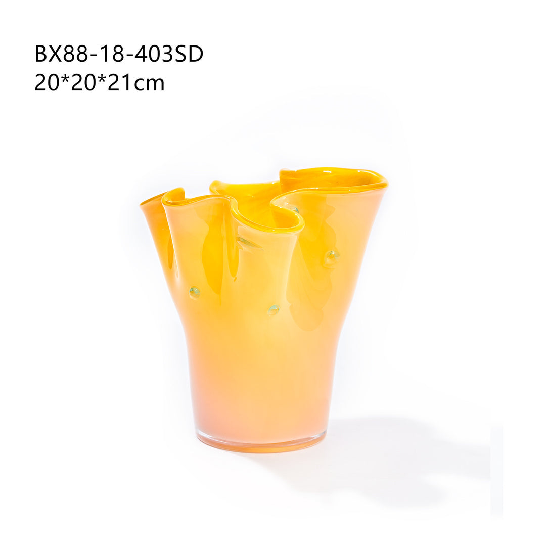 Handblown Tall Ruffled Rim Glass Vase Stornfield