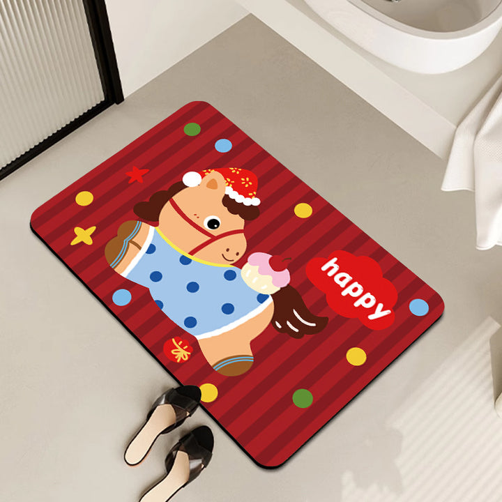 Playful Horse-Themed Memory Foam Bath Mat Stornfield