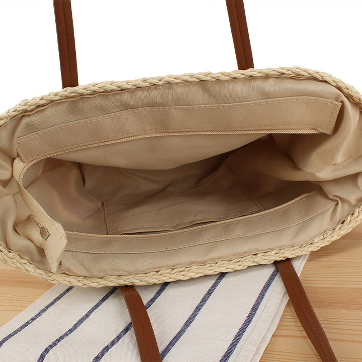 Braided Bast Handbag with Leather Handles Stornfield