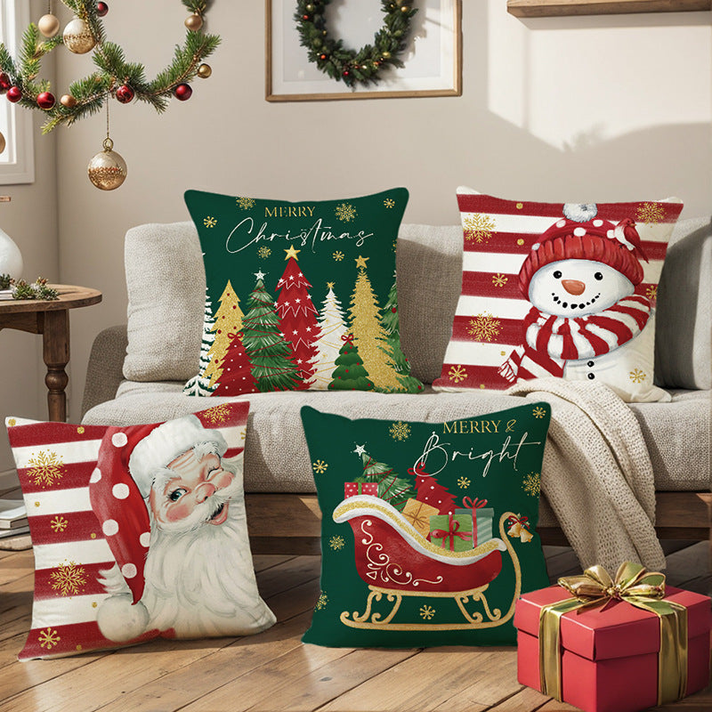 Decorative Linen-Texture Christmas Tree Throw Pillow Cover with Merry Christmas Script