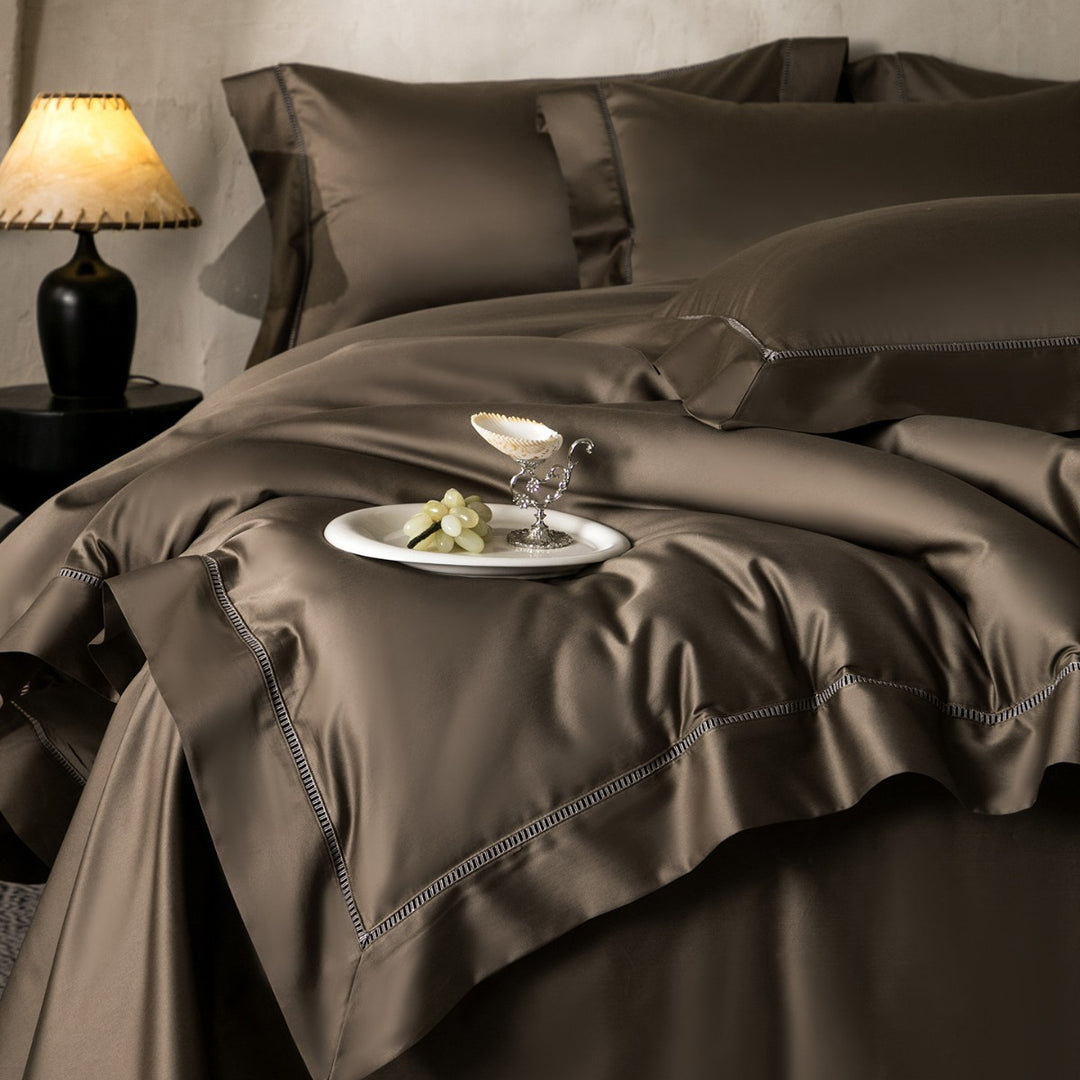 Luxury Silky Sateen Duvet Cover Set with Ladder-Stitch Hem and Decorative Ruffle