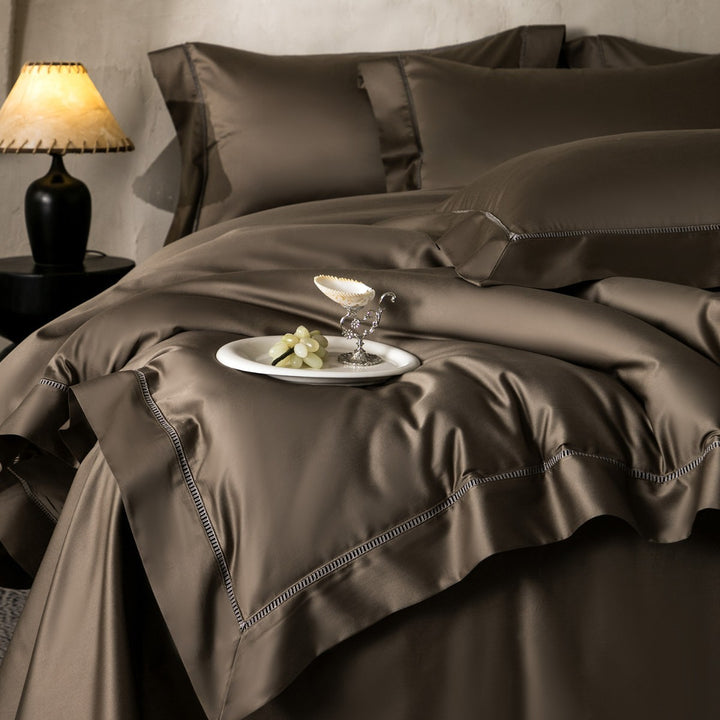 Luxury Silky Sateen Duvet Cover Set with Ladder-Stitch Hem and Decorative Ruffle