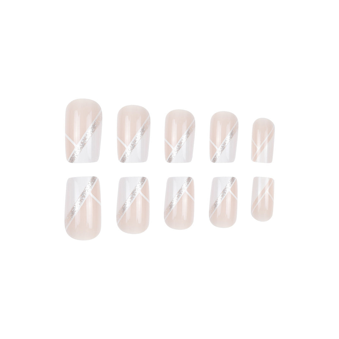 Elegant French Tip Press-On Nails with Sparkling Accents Stornfield