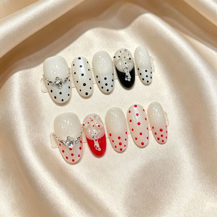 Decorative Press-On Nails Set with Polka Dot Design