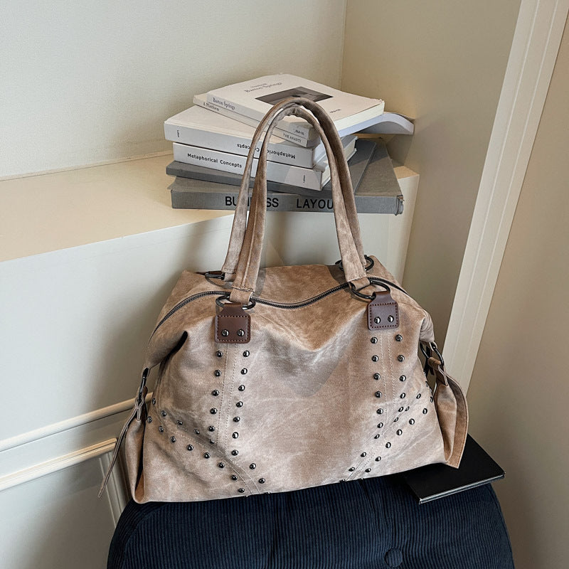 Stylish Suede Tote Handbag with Decorative Studs