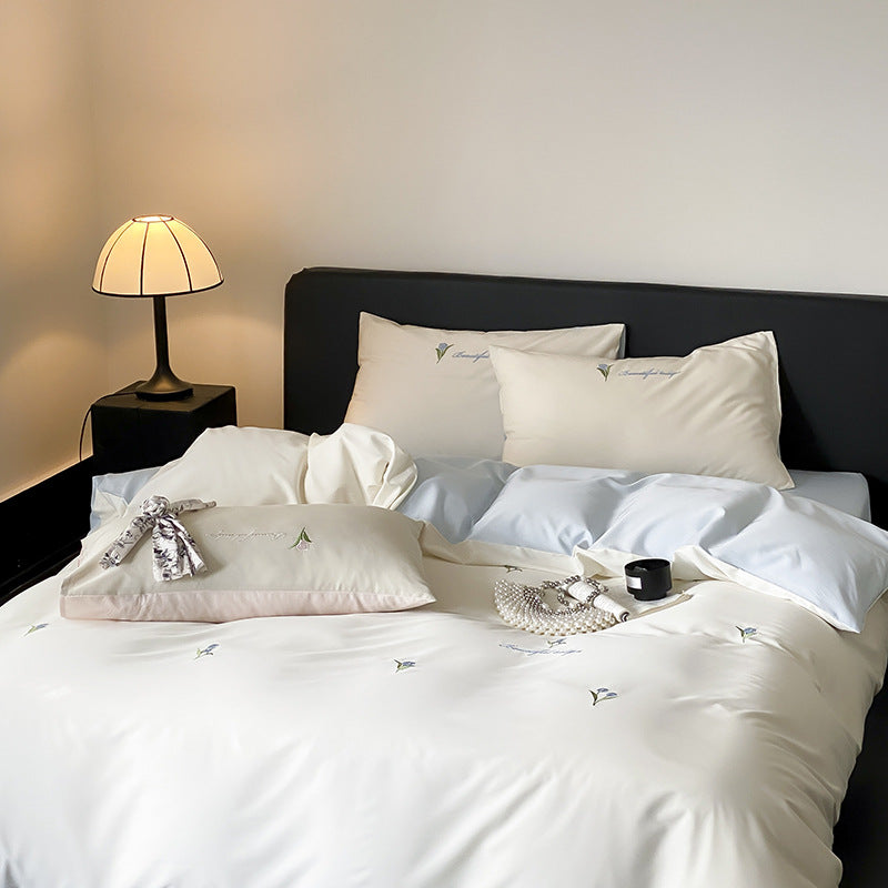 Botanical Embroidered Cotton-Sateen Duvet Cover Set with Pillowcases