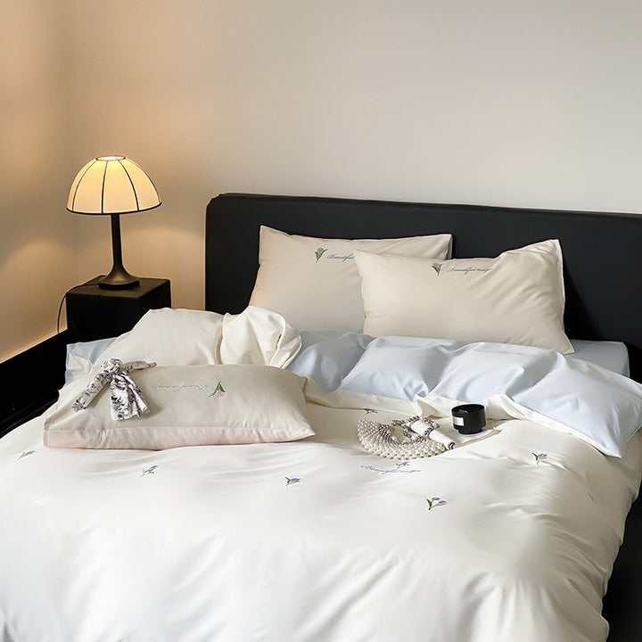 Botanical Embroidered Cotton-Sateen Duvet Cover Set with Pillowcases
