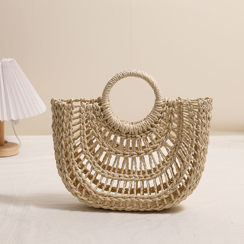 Handcrafted basket bag with stylish ring handle Stornfield