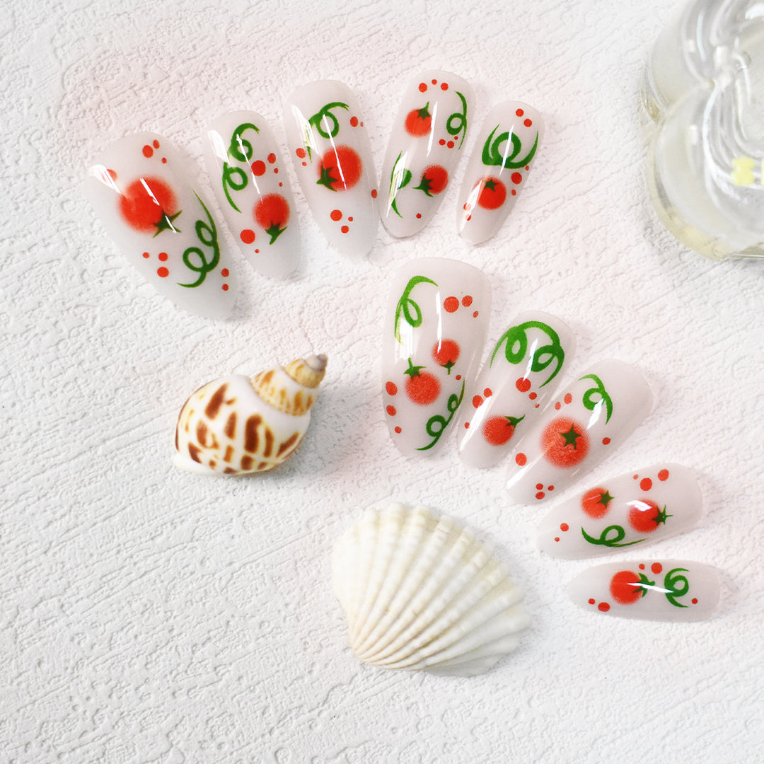 Themed Press-On Nail Art with Tomato Design Stornfield
