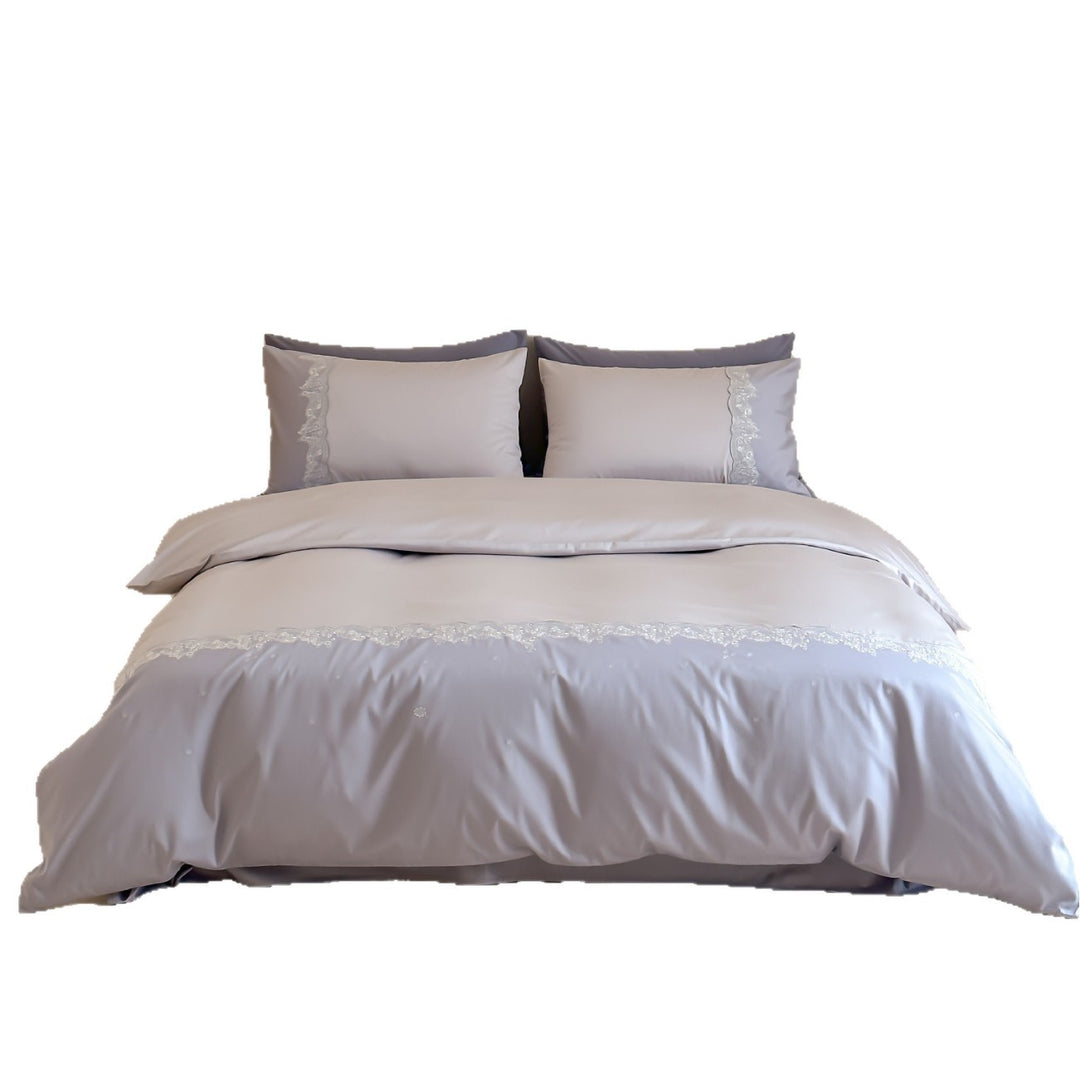 Luxury Micro-Sateen Duvet Cover Ensemble with Scalloped Lace Embroidery