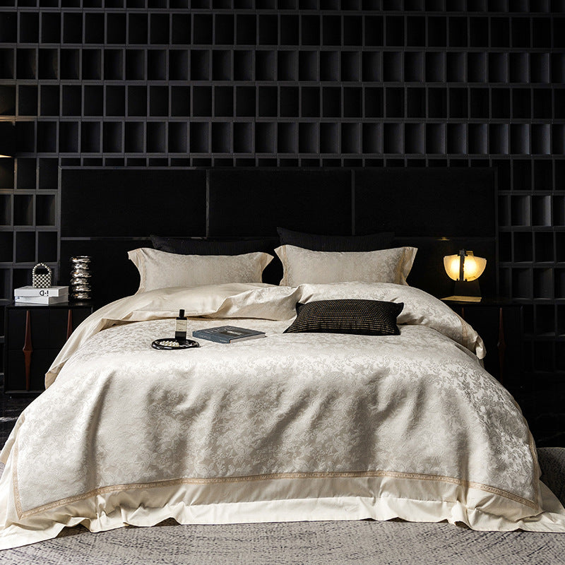 Luxury Jacquard-Textured Cotton-Blend Duvet Cover Set with Envelope Shams