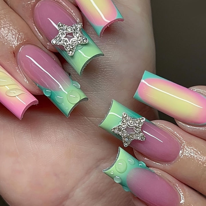 Artistic Ombre Press-On Nails with Gemstone Accents Stornfield