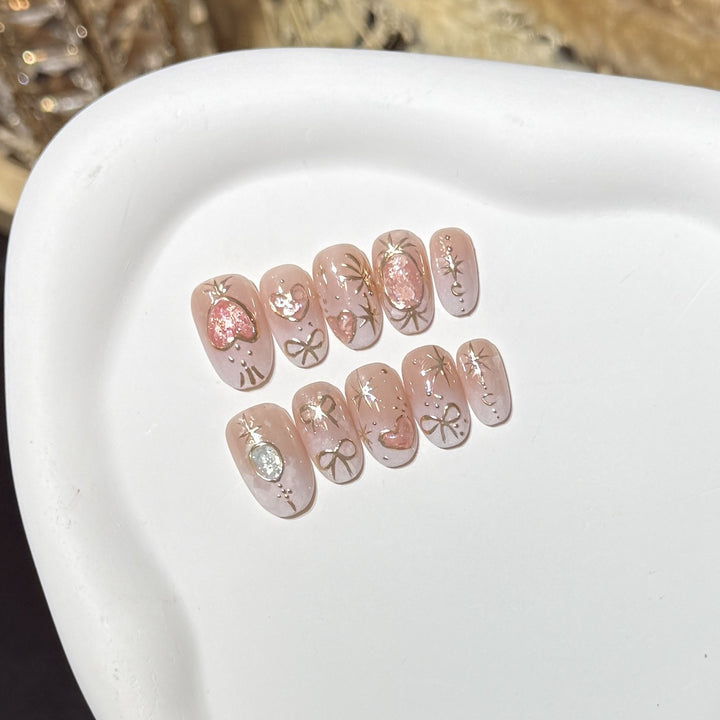 Decorative Press-On Nail Art Set with Heart and Glitter Accents Stornfield
