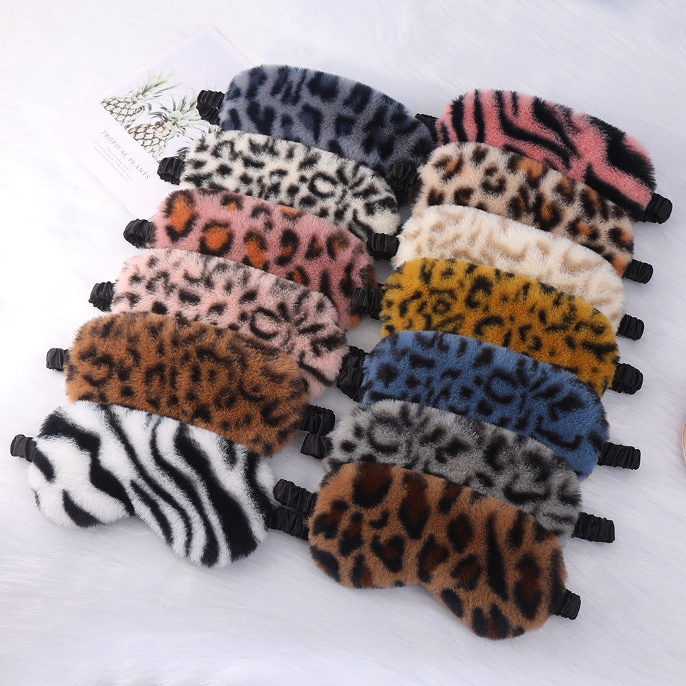 Women's luxury faux fur sleep mask with leopard print, extra soft padding and elastic comfort band Stornfield