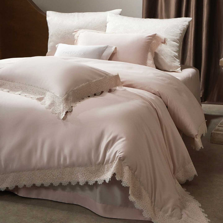 Luxury Lace-Trim Satin Duvet Cover Bedding Set