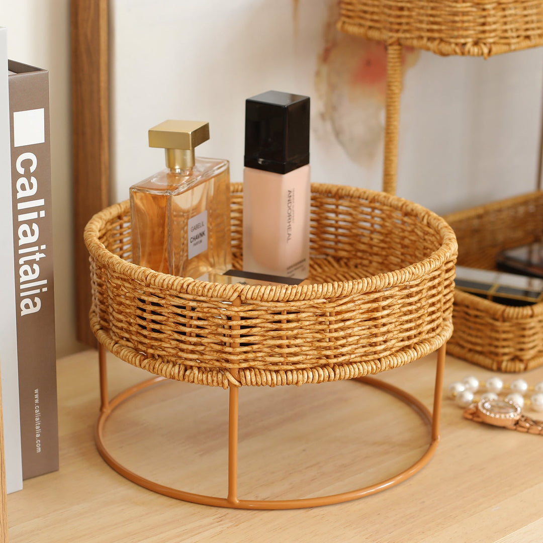Round Woven Storage Tray with Metal Base Stornfield
