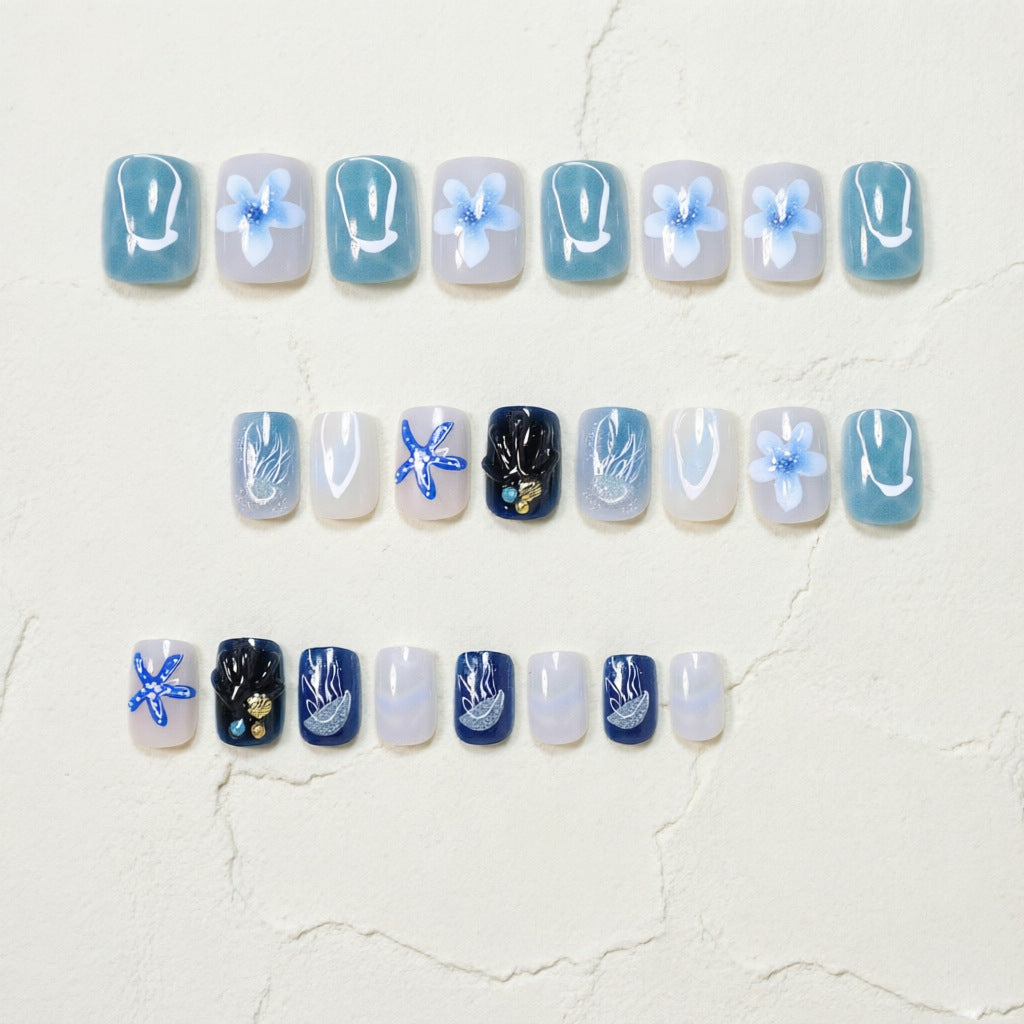 Ocean-Inspired Artistic Press-On Nail Design Stornfield