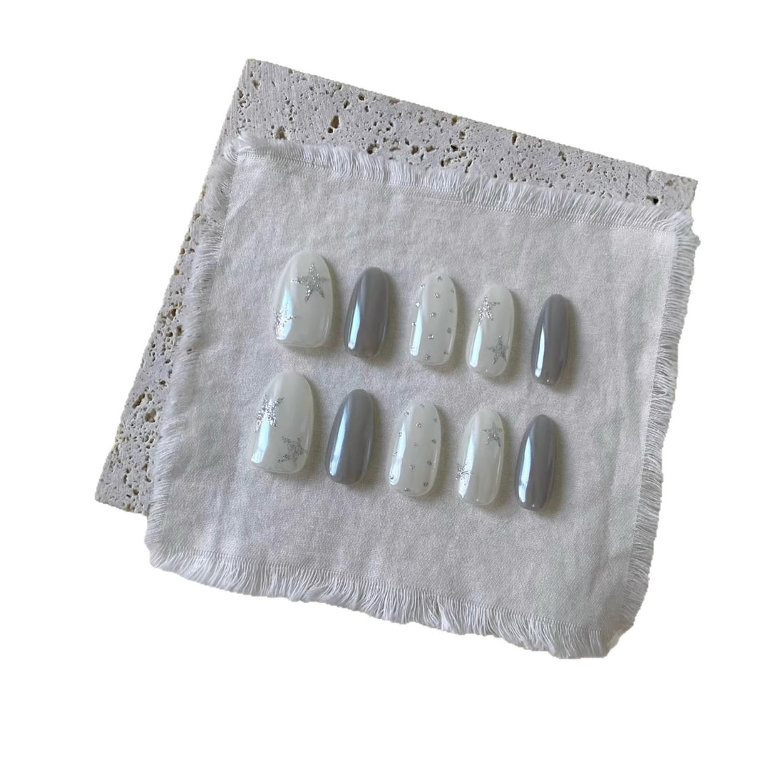 Decorative Press-On Nail Set with Celestial Star Accents