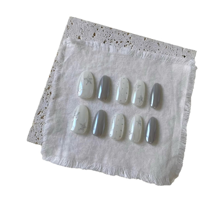 Decorative Press-On Nail Set with Celestial Star Accents